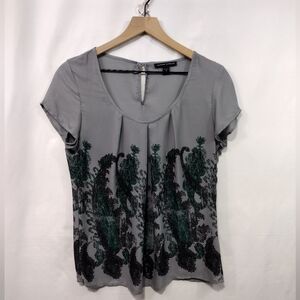 Banana Republic 100% Silk Blouse Women's PS Gray Green Boho Retro 90s Y2K Artsy